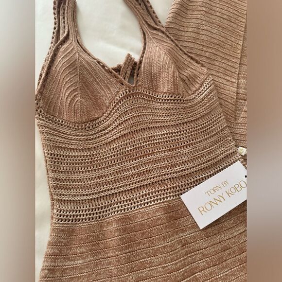 NWT Ronny Kobo Darcy Madi Open-Back Knit Maxi Dress S BROWN SAND - Picture 5 of 6